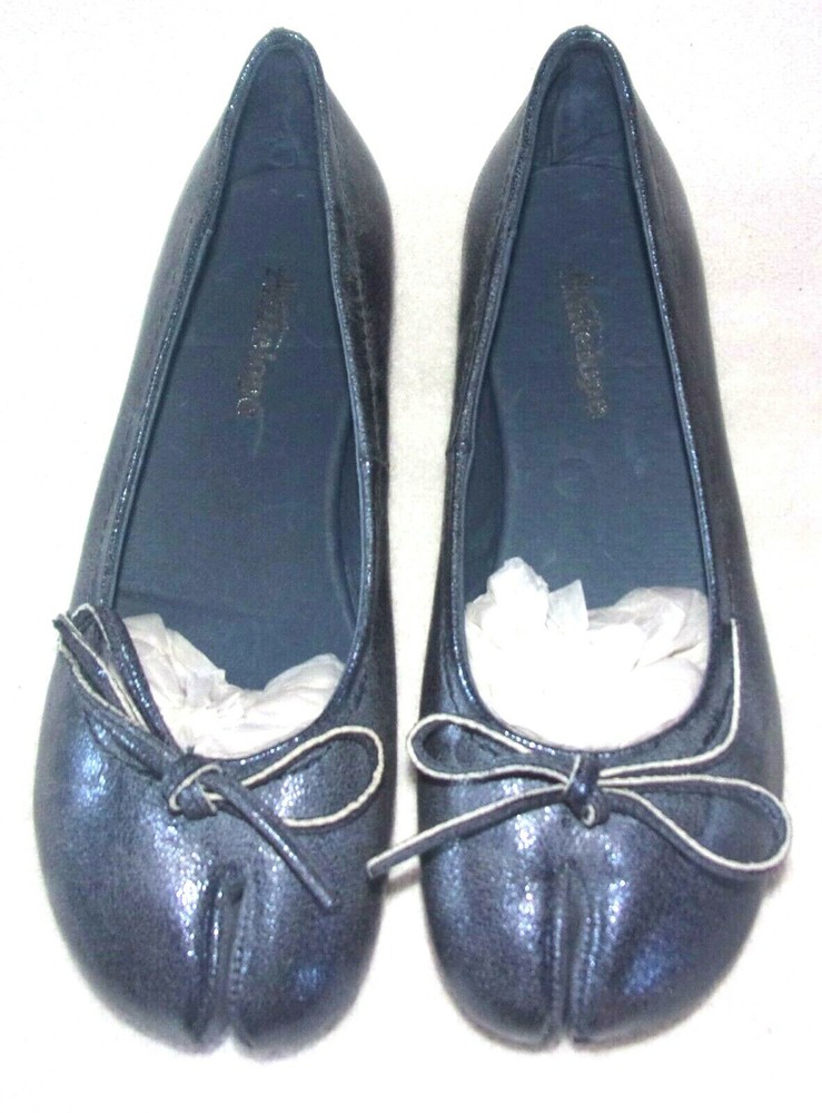 NIB ANTELOPE BLUE METALLIC SLIT BALLET DISTRESSED LEATHER BOW FLAT EU 39, 8 M