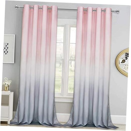 Pink to Grey Ombre Gradient Window Curtains 52 x 84 Inches