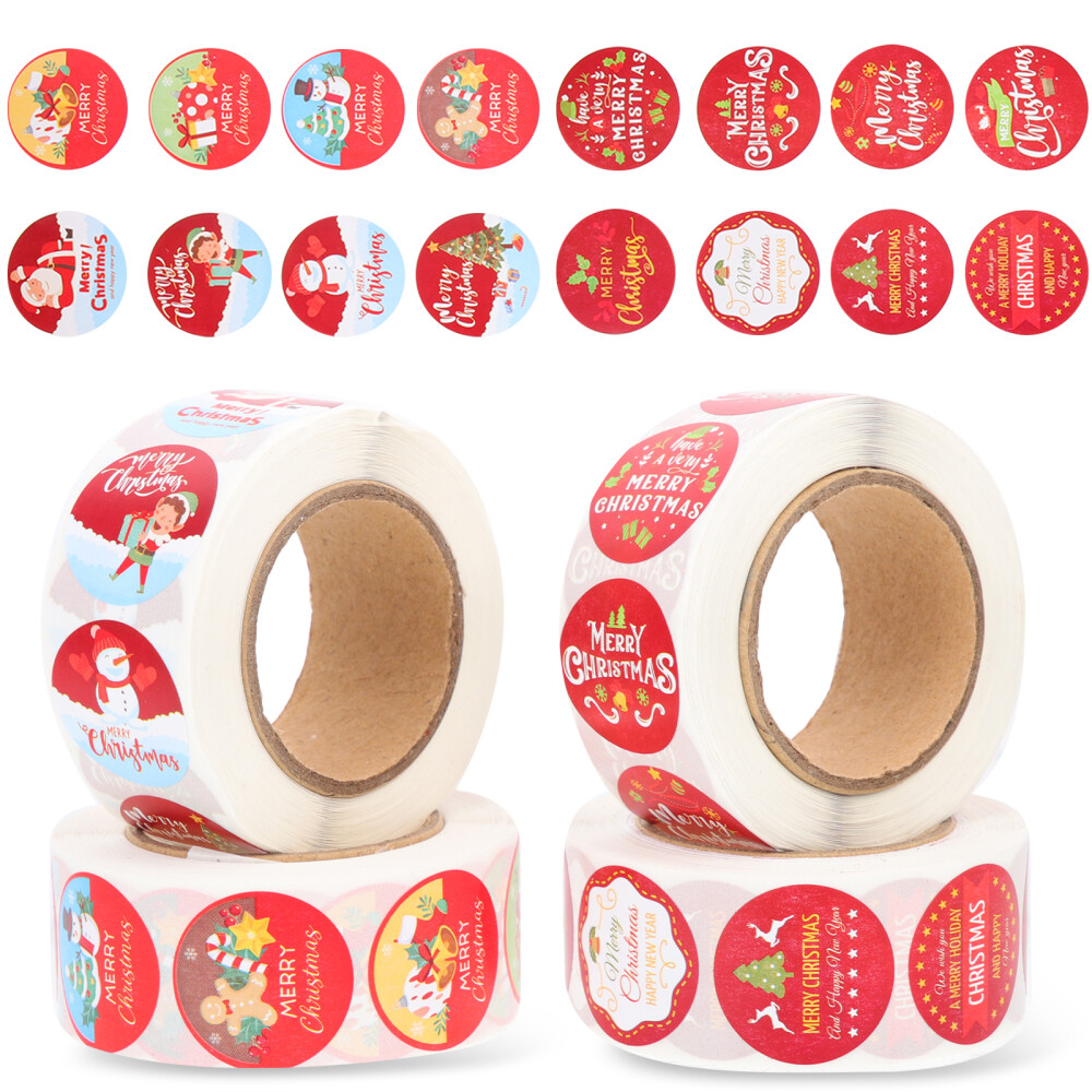 4 Round Christmas Stickers for Wrapping Gifts and Greeting Cards