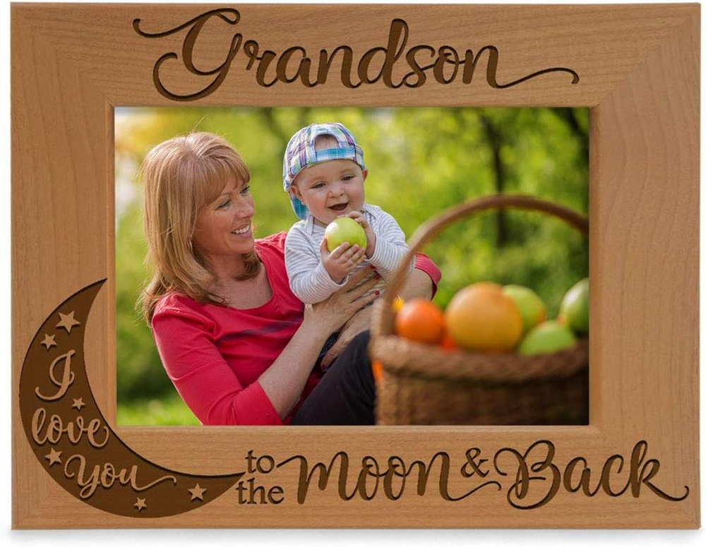 Grandson I Love You to the Moon and Back Engraved Wood Picture Frame, Grandma Gr