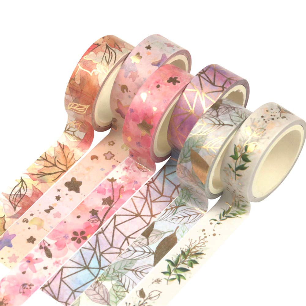 Charming Floral Gold Washi Tape Set - 6 Rolls for Crafting & Journaling
