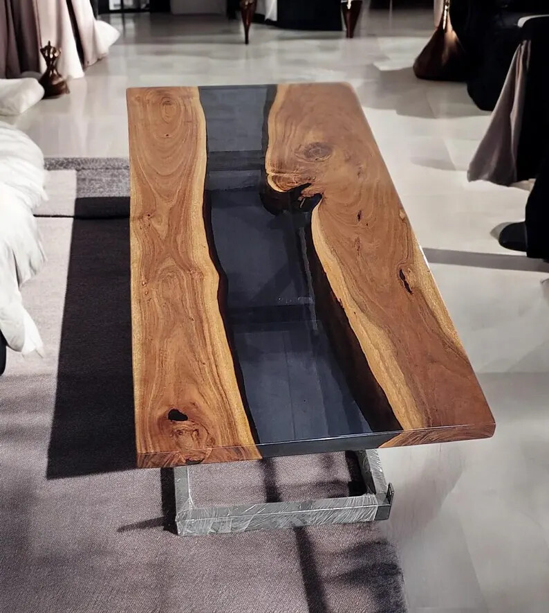 Black Epoxy Resin Table Top, Epoxy Black River Table, Wooden Cyber Monday Sale-image