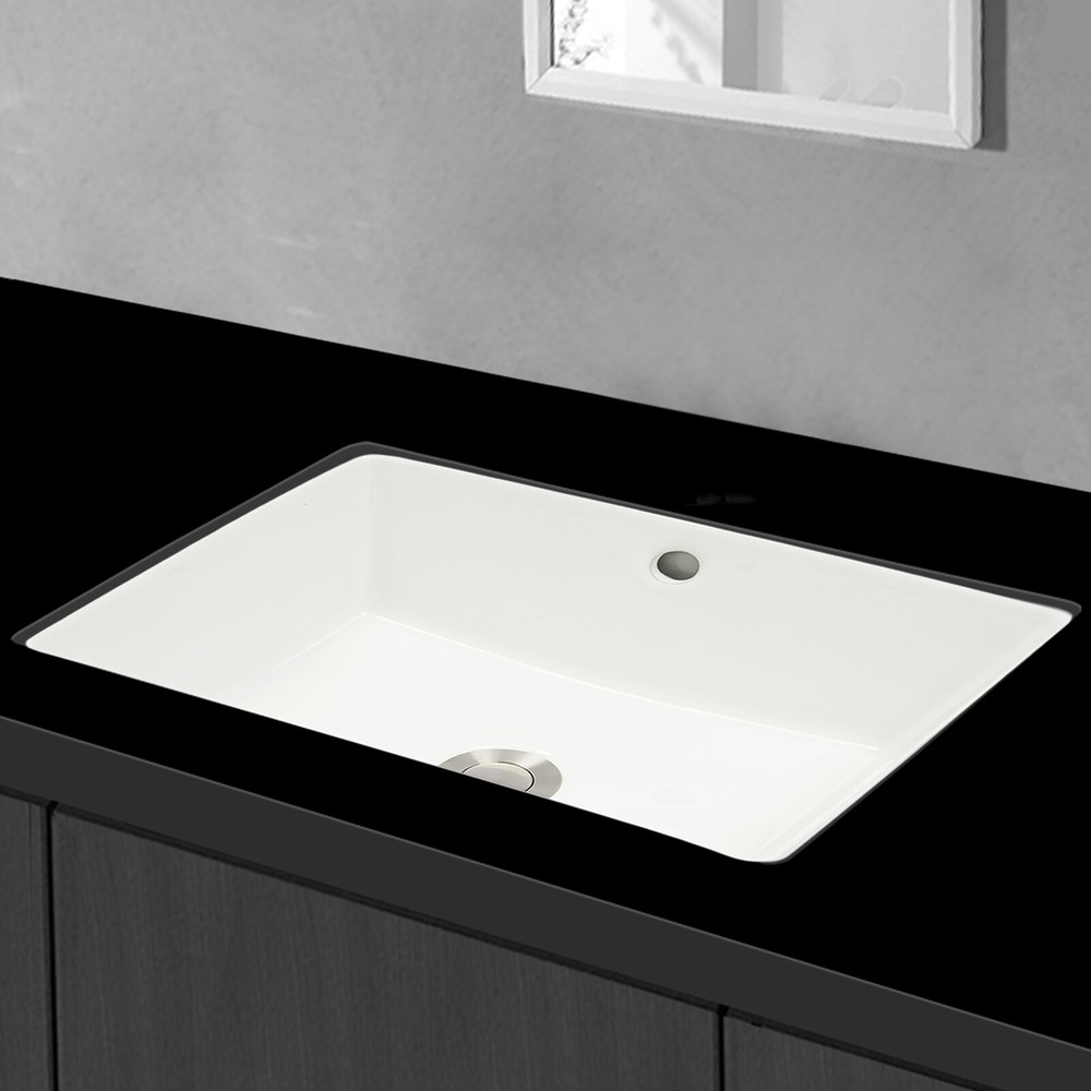 Undermount Bathroom Sink Rectangular Ceramic Single Bowl Sink With Drain Pipe