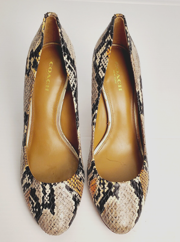 COACH Nala Snakeskin Leather Pumps Size 7B Animal Print Pointed Toe Heels
