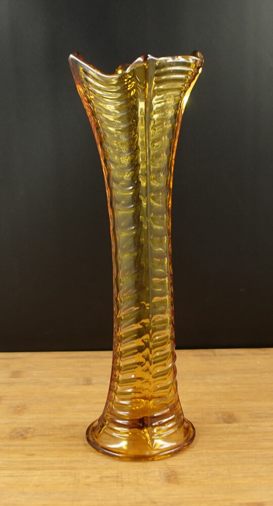 Vintage Stretch Swung Ripple Edge Ribbed Amber Glass 10