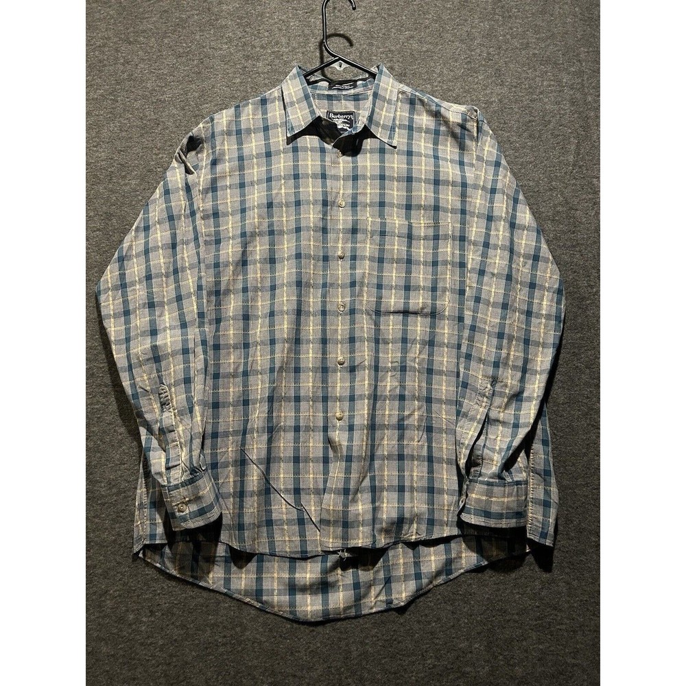 Vintage Burberrys Men Plaid Button Up Shirt Long sleeve Size Large Made in USA