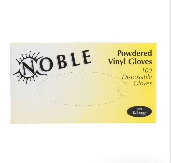 100 NOBLE POWDER  VINYL GLOVES  SIZE X-LARGE
