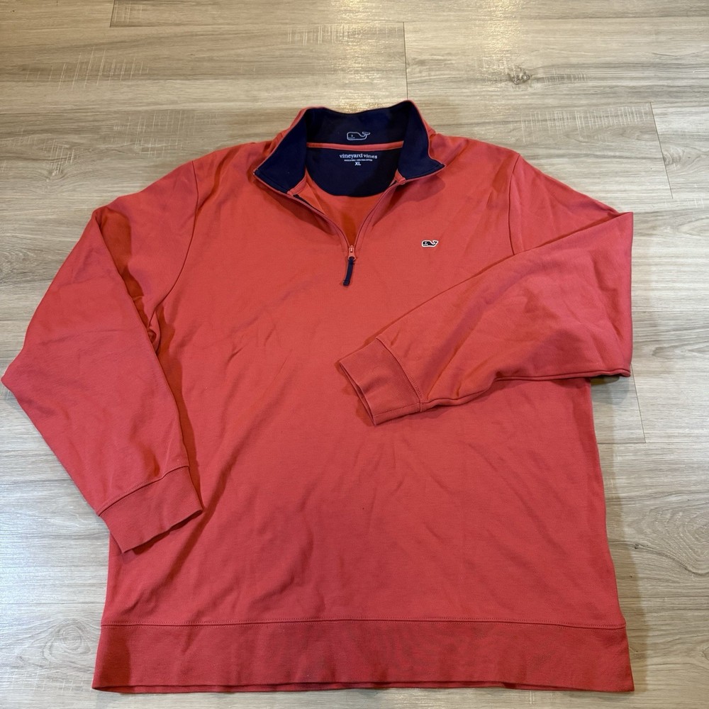 Vineyard Vines Pullover Mens Large Red & Blue 1/4 Zip 100% Cotton Whale Logo