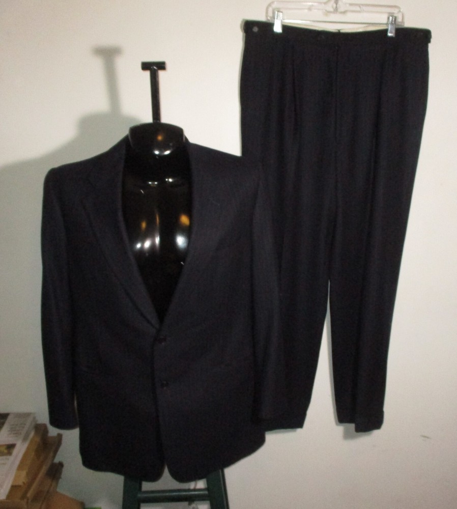 Men's BROOKS BROTHERS Blue Wool 2 Pc Suit Size 45 Long, 35X32