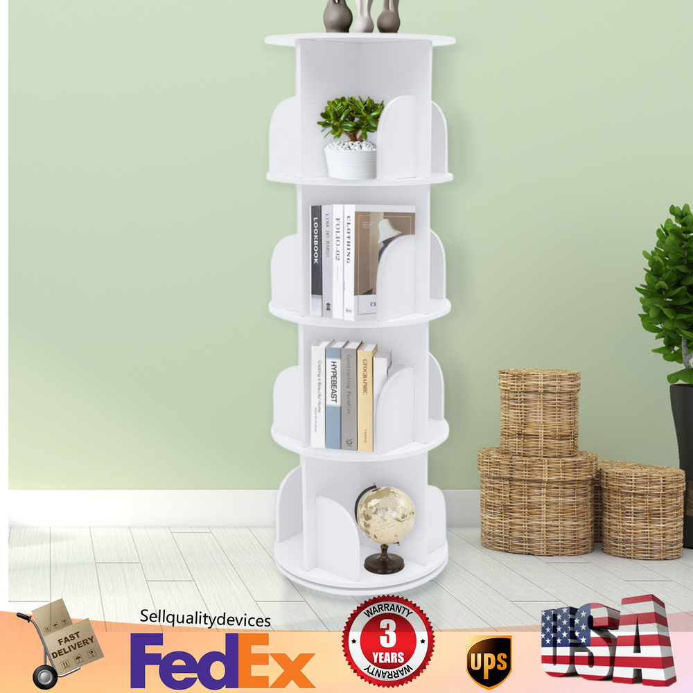 Rotating Bookshelf 360 Bookcase Freestanding Storage Shelf Display Rack 4 Tier
