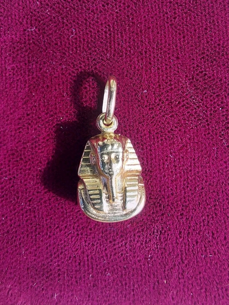 Vintage 9ct Solid Gold Hallmarked Tutankhamun Egyptian Pharaoh Charm Pendant 9k
