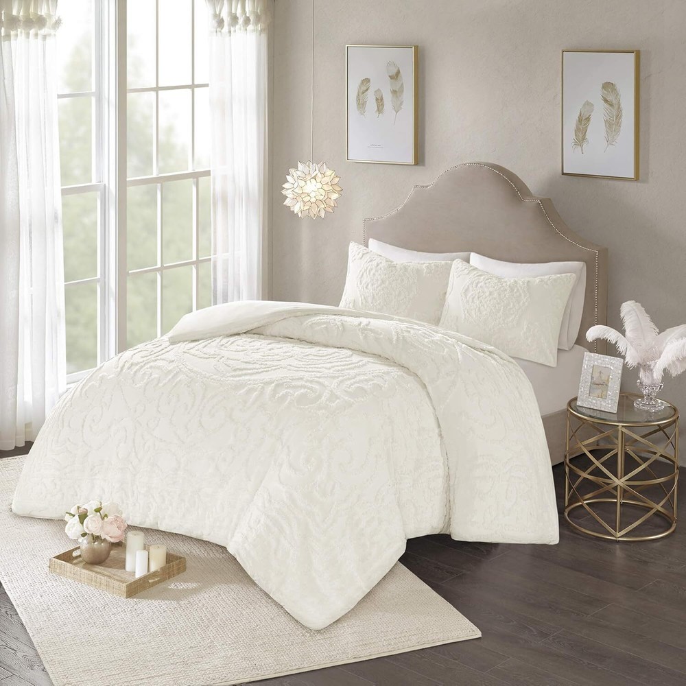 Madison Park Laetitia 100% Cotton Chenille Tufted Medallion Duvet Set