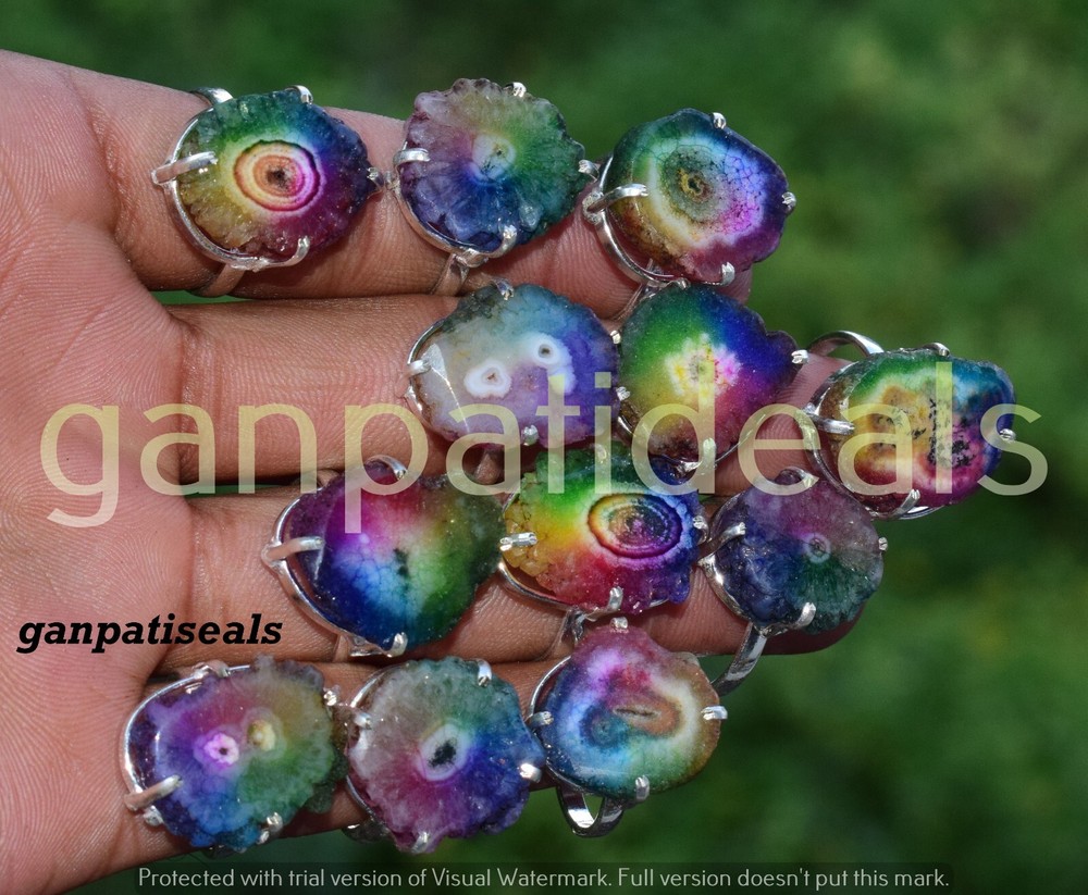 Christmas Sale ! Solar Druzy Gemstone Ring 5pcs Wholesale Lot 925 Silver Plated