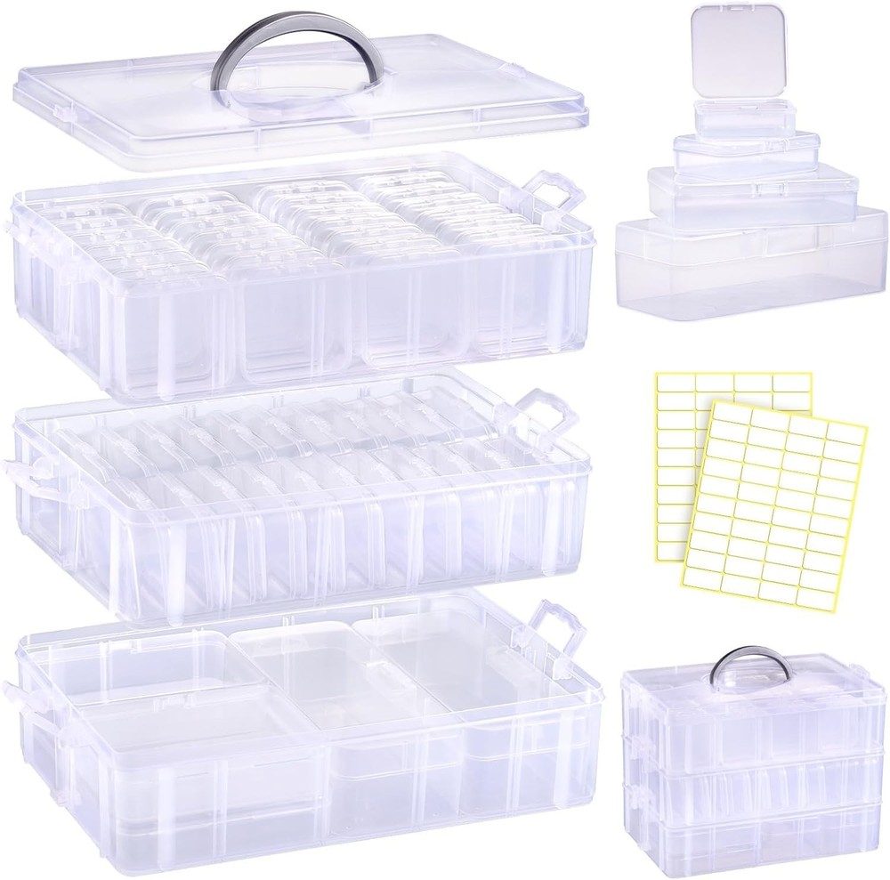 56-Piece Bead Organizer Box with 3-Tier Stackable Plastic Containers and Lids