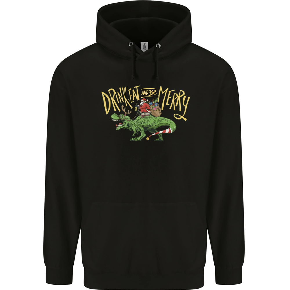 Santa T-Rex Drink Eat Merry Funny Christmas Mens 80% Cotton Hoodie