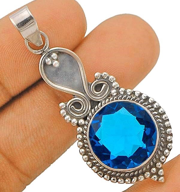Natural 10CT Flawless Blue Topaz 925 Solid Sterling Silver Pendant