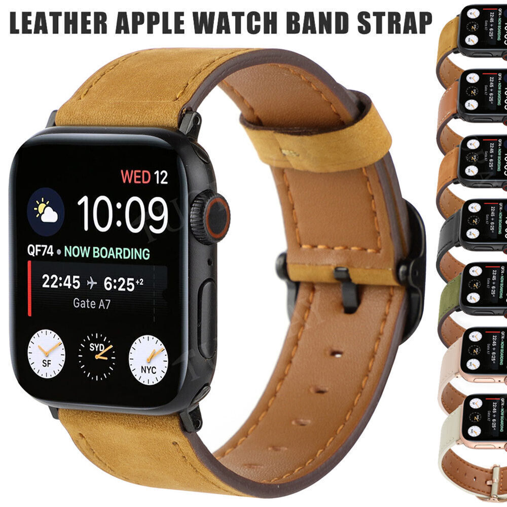 For Apple Watch Ultra 2 44/41/45/49mm 9 8 7 6 5 4 SE Classic Leather Band Strap