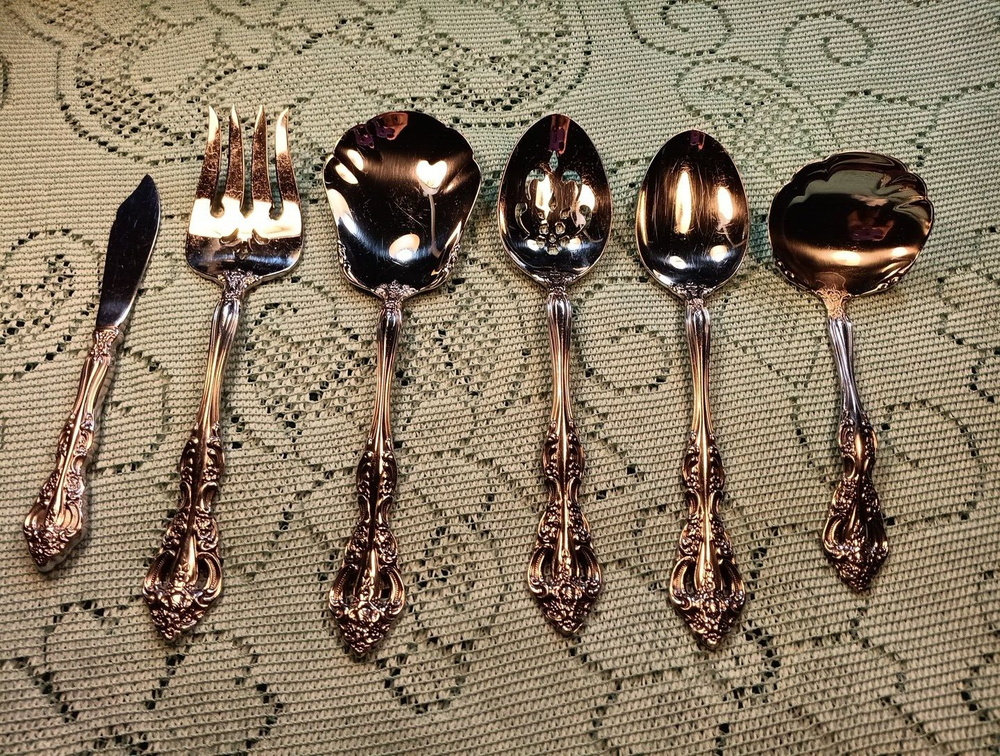 Oneida Michelangelo 6 Serving Pieces Stainless Flatware Spoons Ladle Fork Knife