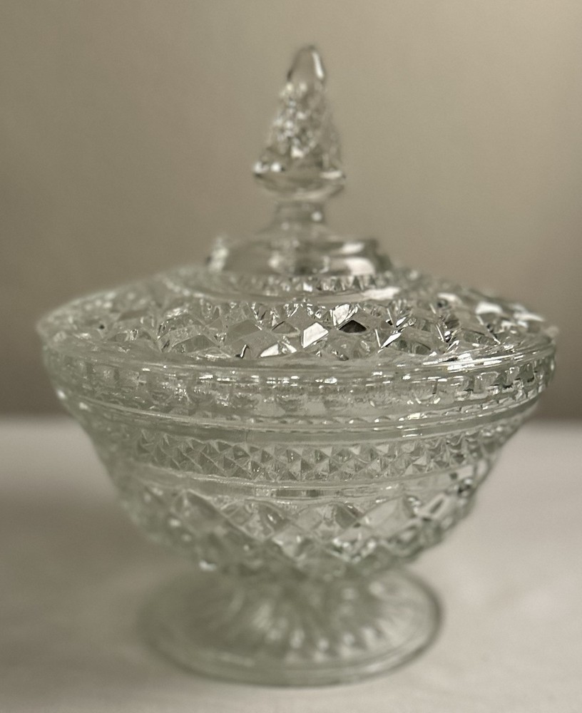 Vintage Anchor Hocking Wexford Footed Glass Candy Dish with Lid