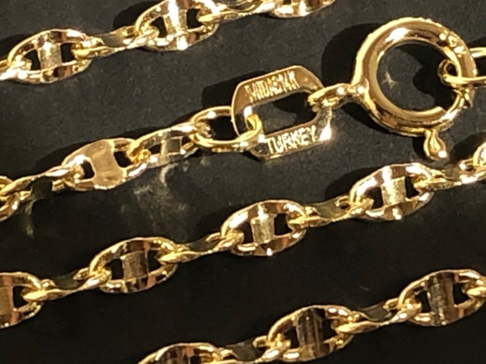 14K Solid Yellow Gold 2.05mm Stamped Mariner Chain Necklace 16”,18”,20”,22”,24”