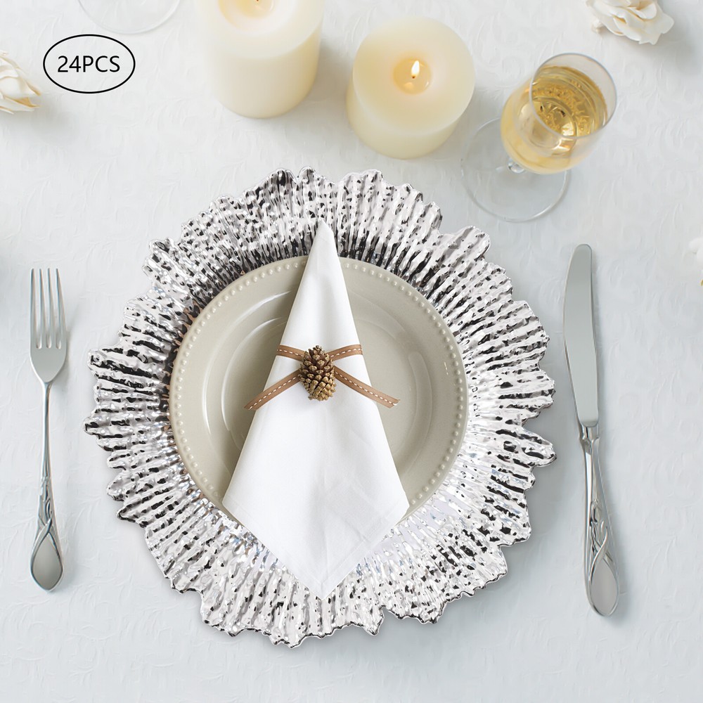 24 Pack Round Plastic Charger Plates Wedding Dinner Reef Plate Serving Plates