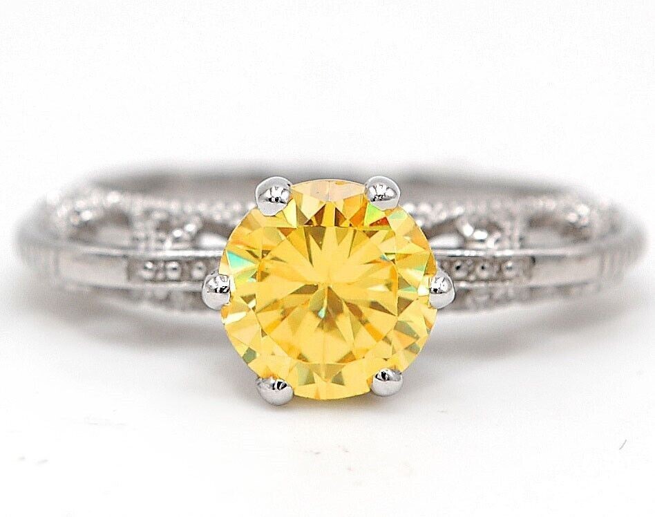 2CT Treated Yellow Sapphire & Topaz Sterling Silver Ring Size 7