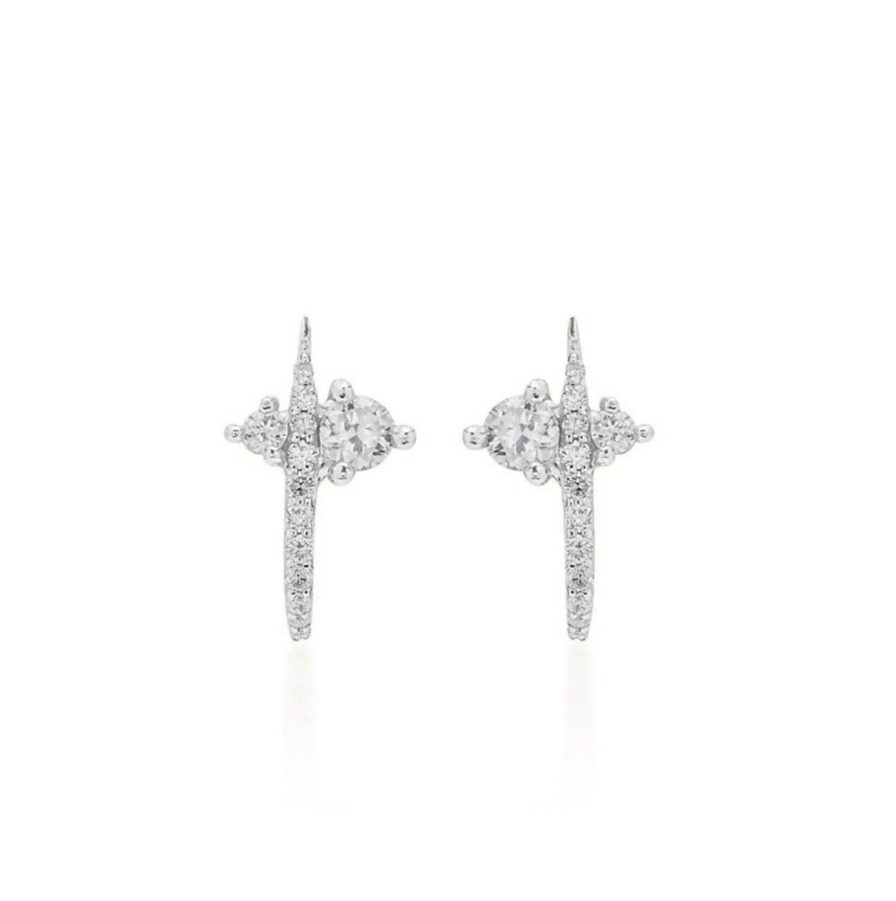 Tiny Silver Open Huggie Hoop Earrings with Sparkling Moissanite for Cartilage