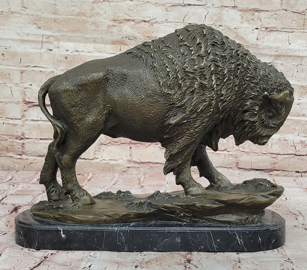 American Bison Buffalo Wildlife Zoo Decor Farm Bronze Western Art Sculpture home