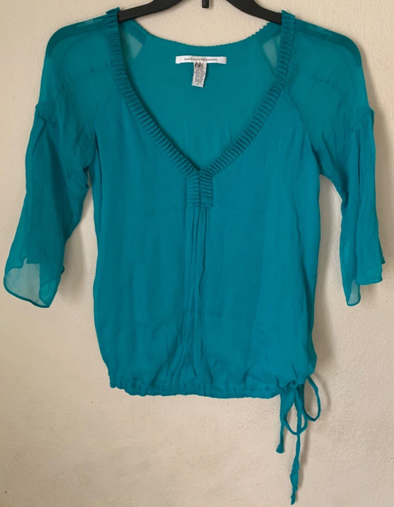 DVF Blue Silk Blouse Size 2 - Elegant & Timeless Style