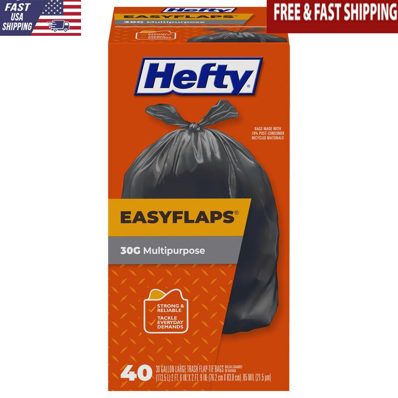 Multipurpose 30 Gallon Trash Bags 40 Count Puncture Resistant Easy Closure New