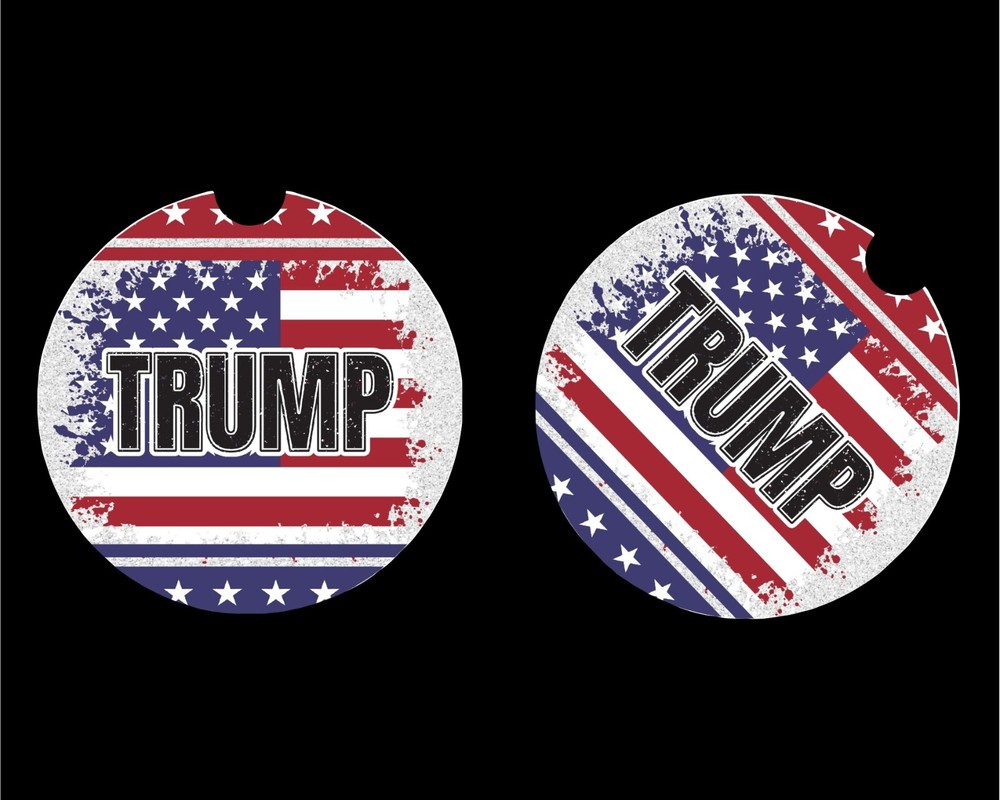 TRUMP RED WHITE AND BLUE Car Coasters 2 Pack Absorbent 2.75 Inch GREAT GIFT IDEA