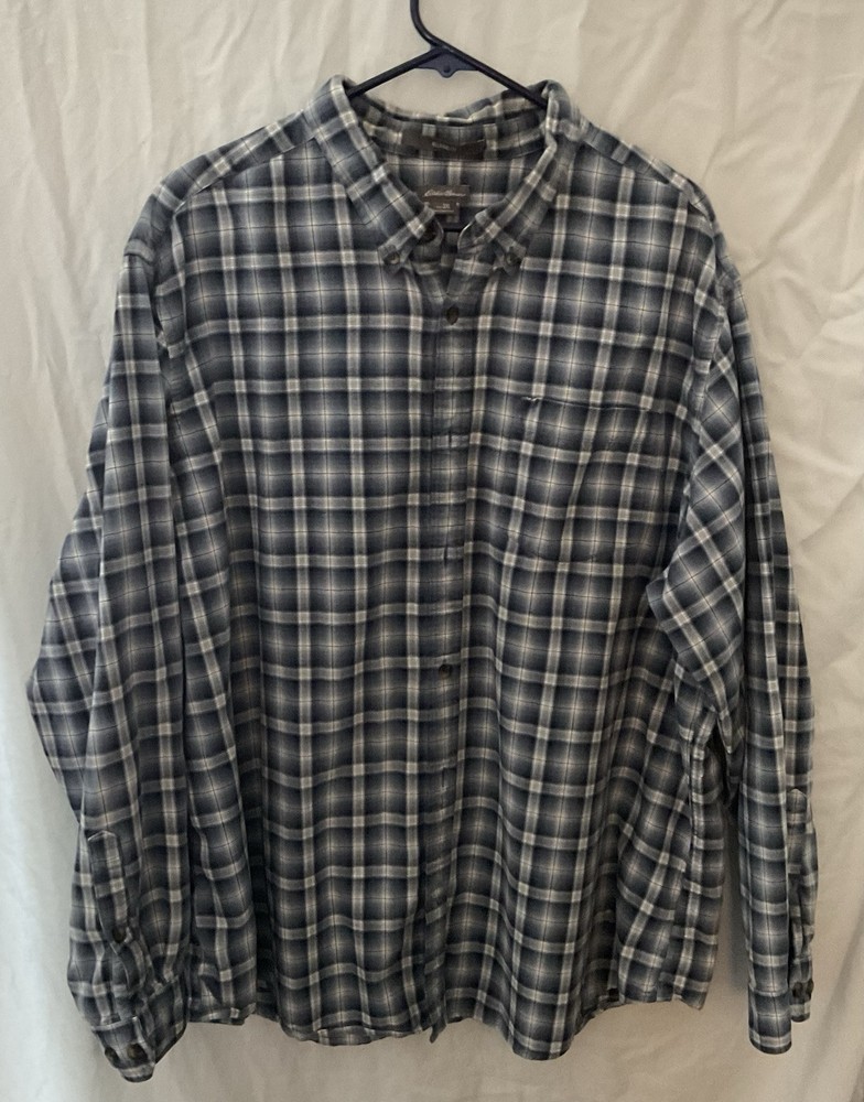 Eddie Bauer Mens 2XL Relaxed Fit Blue Plaid Flannel Long Sleeve Shirt XXL