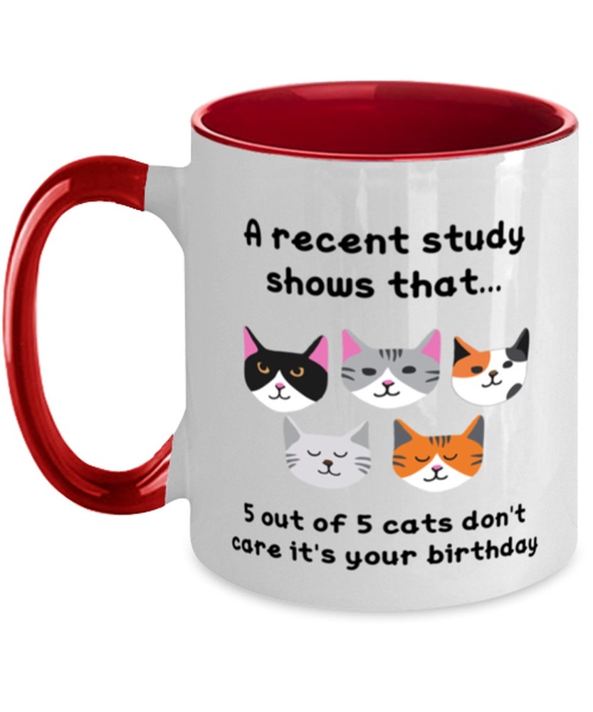 Funny Cat Birthday Mug Funny Birthday Present For Cat Owners Red Two Tone Cup
