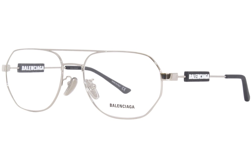 Balenciaga BB0117O Silver Pilot Eyeglasses Frame for Men 57mm Full Rim