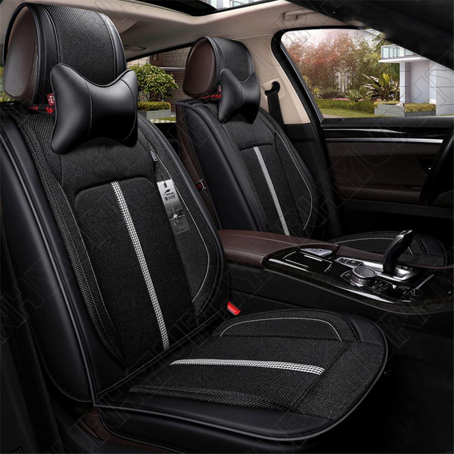 Black Car Seat Cover 5-Seat Universal Seat Cushion Breathable Fiber+Sponge Layer