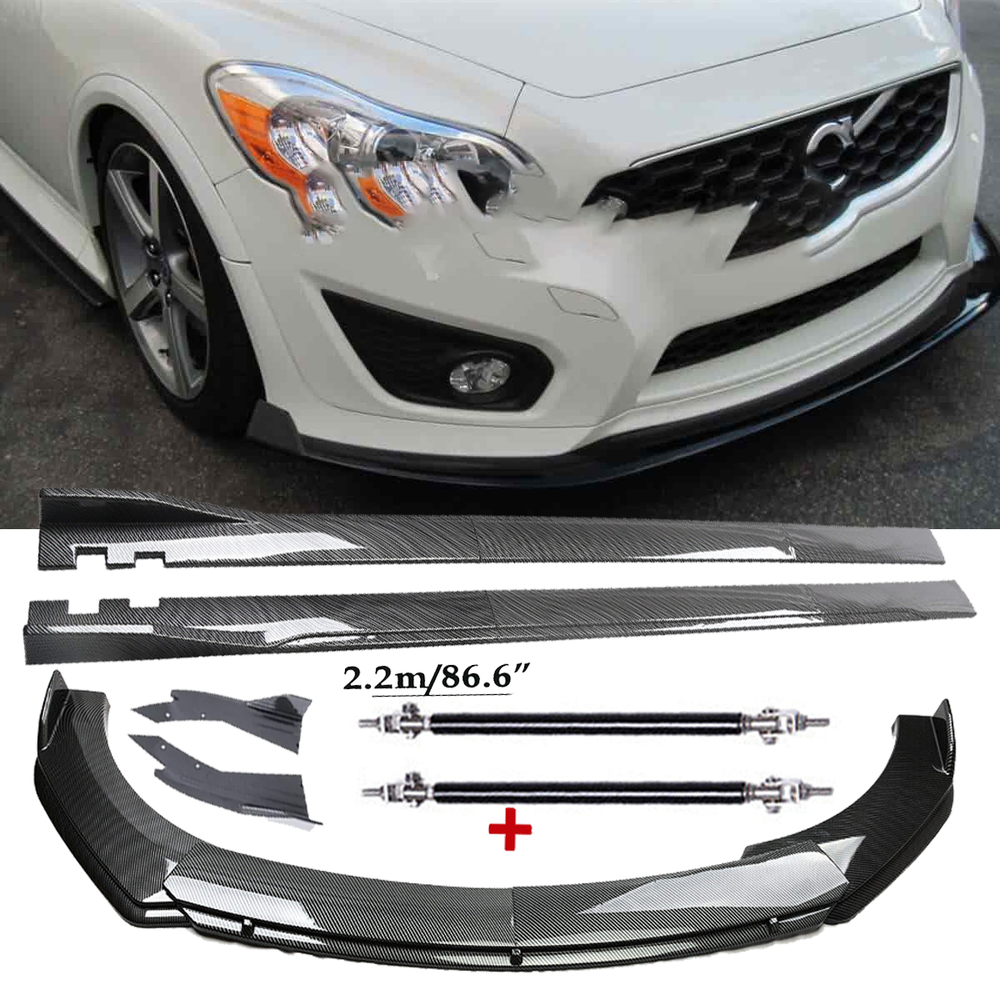 Carbon Fiber Front Bumper Lip Spoiler & Side Skirt Kit for Volvo C30 C40 C70 86.6 Inches