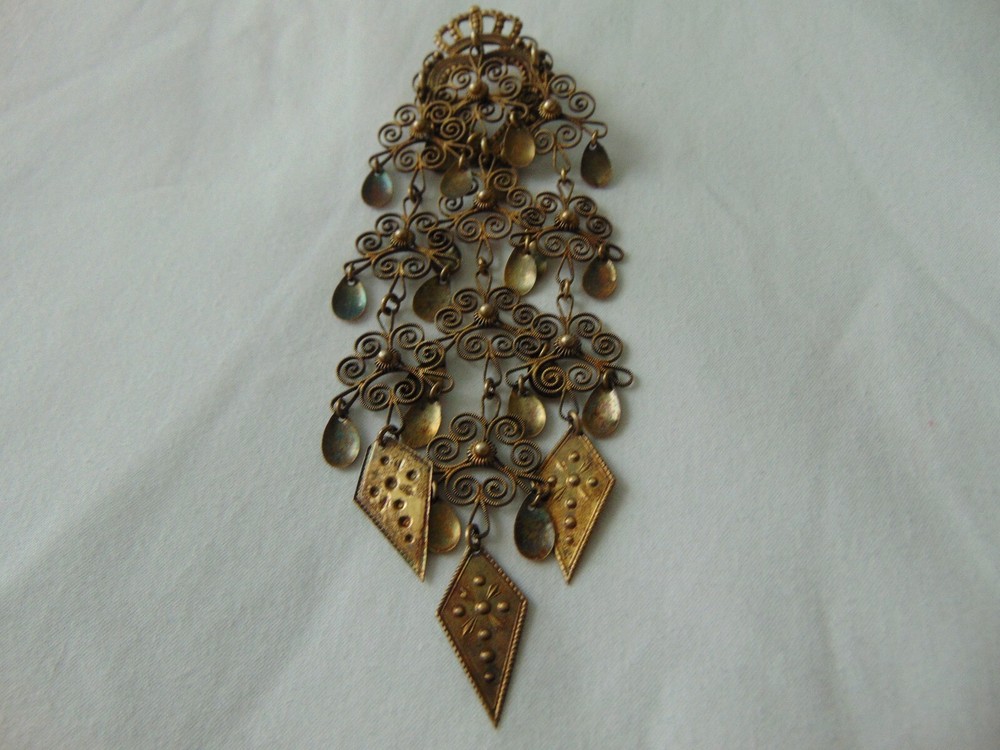 antique vintage Norway 830 sterling cannetille long brooch