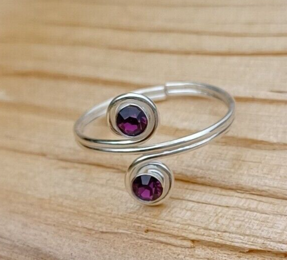 Women's Simulated Amethyst 2 Bezel Stone Classic Adjustable Toe Ring 925 Silver