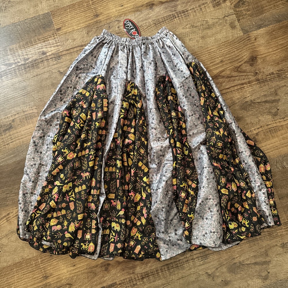 Boho Gypsy Rose Circle Skirt Hippie Style Made in Nepal NWT OS Contrast Print  