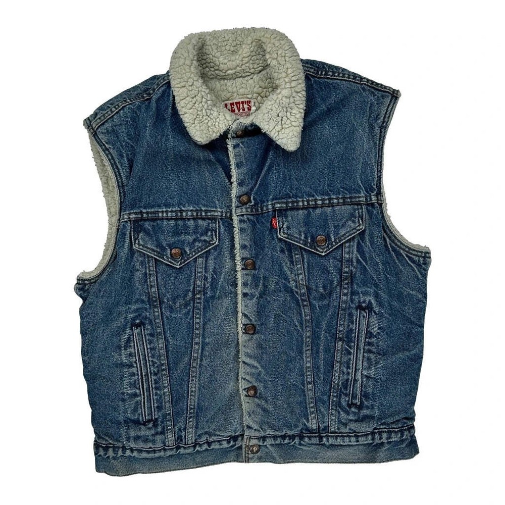 80S Made In USA Levis Sherpa Lined Denim Vest - Medium Blue Denim