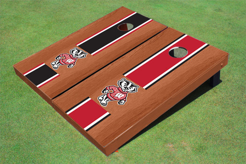 Wisconsin Bucky Badger rosewood striped corhole boards set  