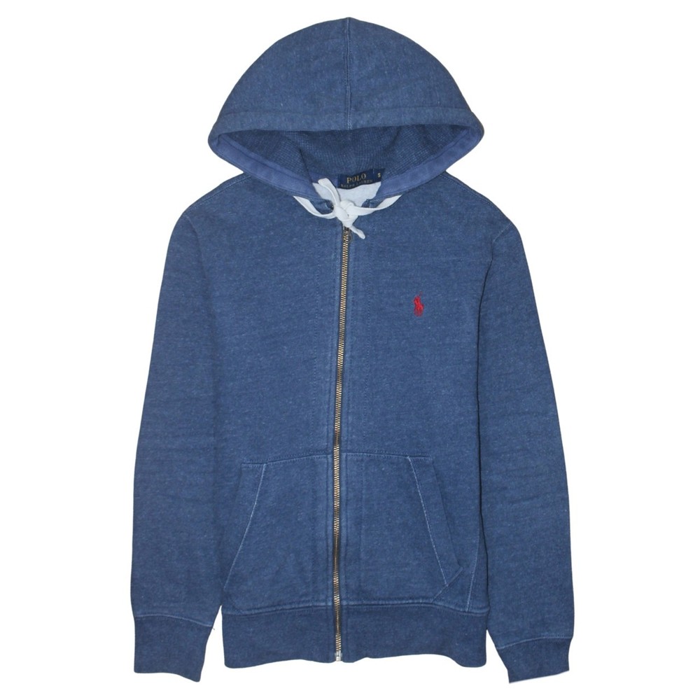Polo Ralph Lauren Womens Hoodie Blue Full Zip Red Pony Fleece Pockets Logo S