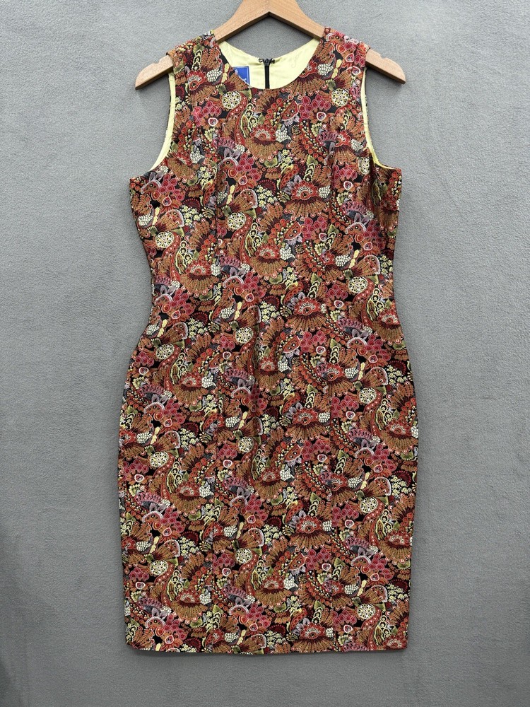 Tori Richard Women's 14 Sheath Silk Dress Multicolor Embroidered Floral Lined