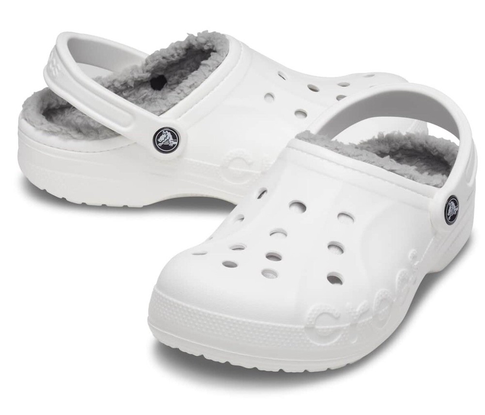 CROCS 205969-11H Men's Baya Lined Clogs Medium White/Light Grey Size 13