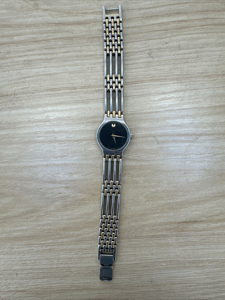MOVADO ESPERANZA LADIES TWO TONE BLACK DIAL DESIGNER WATCH SRP $1395