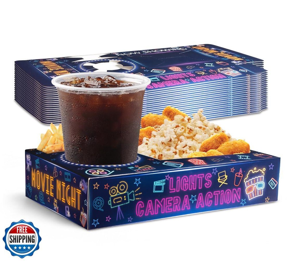 40-piece neon glow snack trays for movie night party supplies