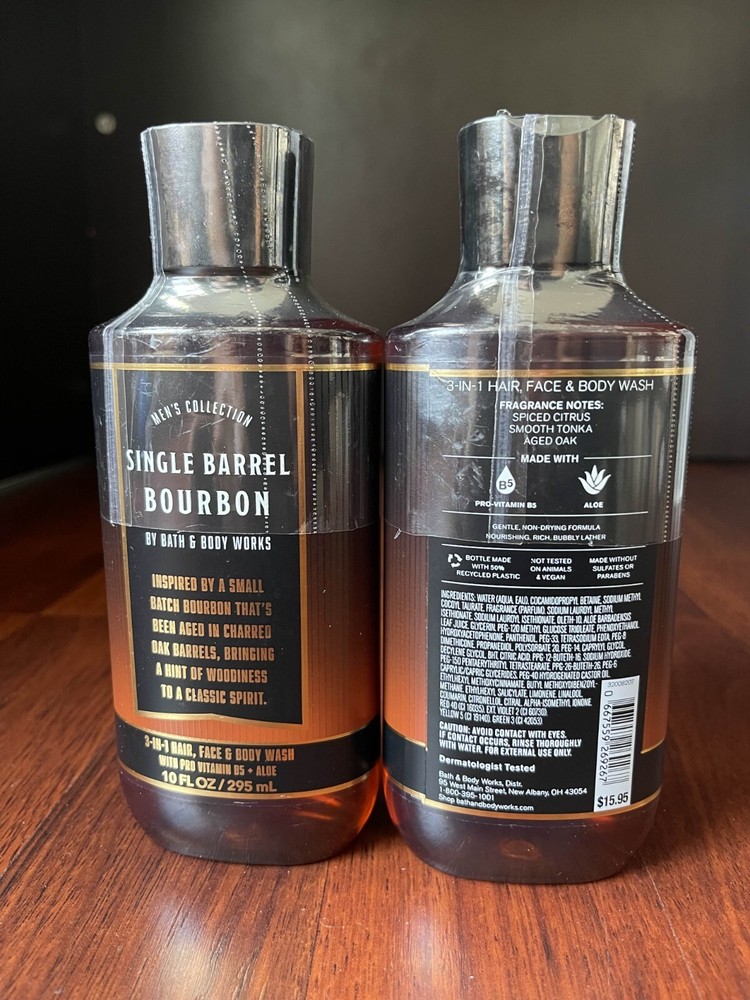 Bath & Body Works Men's SINGLE BARREL BOURBON 3-1 Hair Face Body Wash Gel 10oz