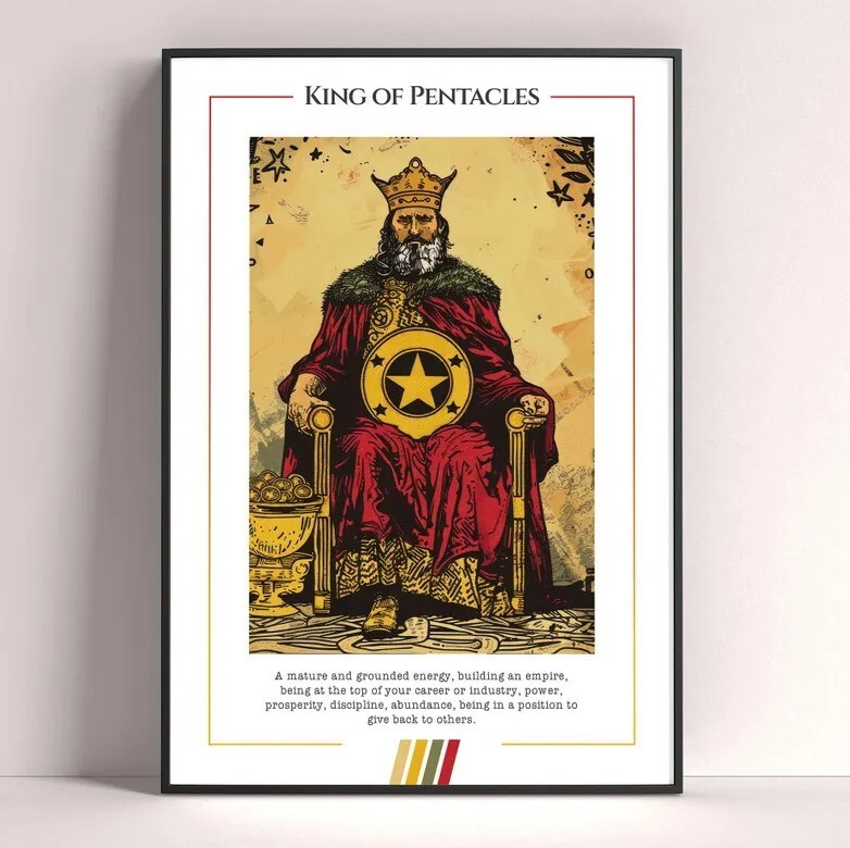 King of Pentacles Tarot Card Art Print for Witchy Home Decor and Gifts