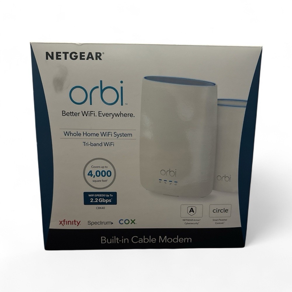Netgear Orbi Tri-Band WiFi System CBK40 Modem Router+Satellite 2.2Gbps 4,000sqft