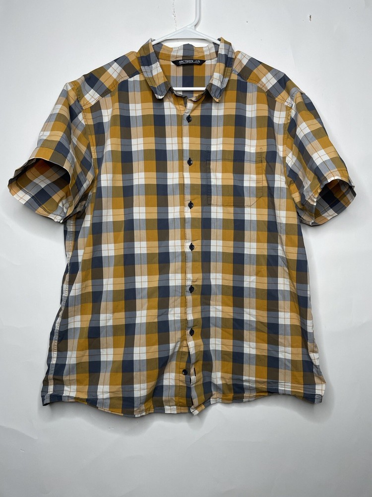 Arc'teryx Mens XL Plaid Short Sleeve Button Down Shirt Cotton Blend Outdoor Wear